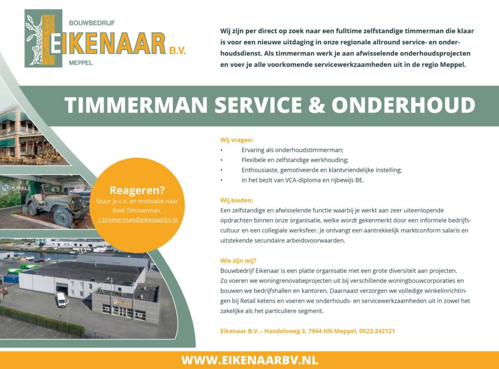 Vacature Eikenaar Bouwbedrijf